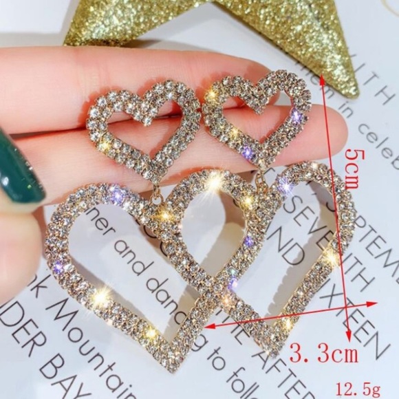 🌈2/$20🌈 Rhinestone double heart earring - Picture 7 of 7